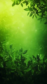 Backlit dew covered foliage with luminous green bokeh field