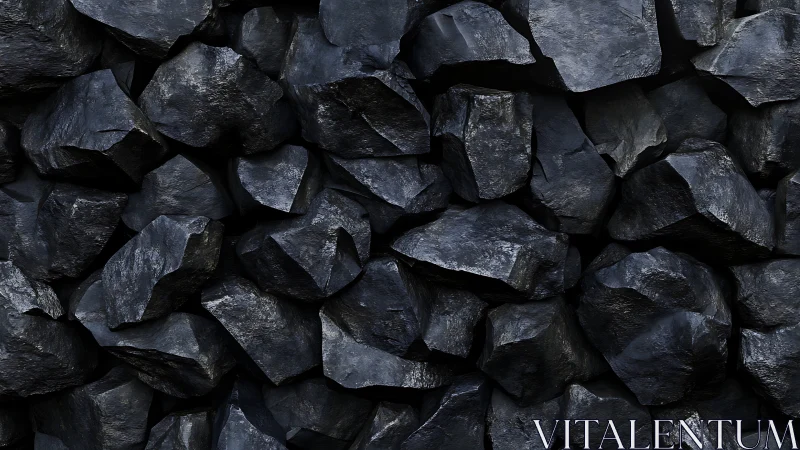 Photorealistic coal rock wall with dense faceted texture grid.