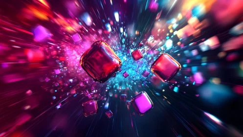 Vibrant 3D Glass Cubes in Futuristic Neon Explosion Style.
