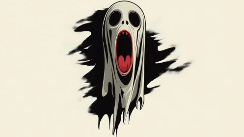 Ghostly scream mask drips from inky void center stage.