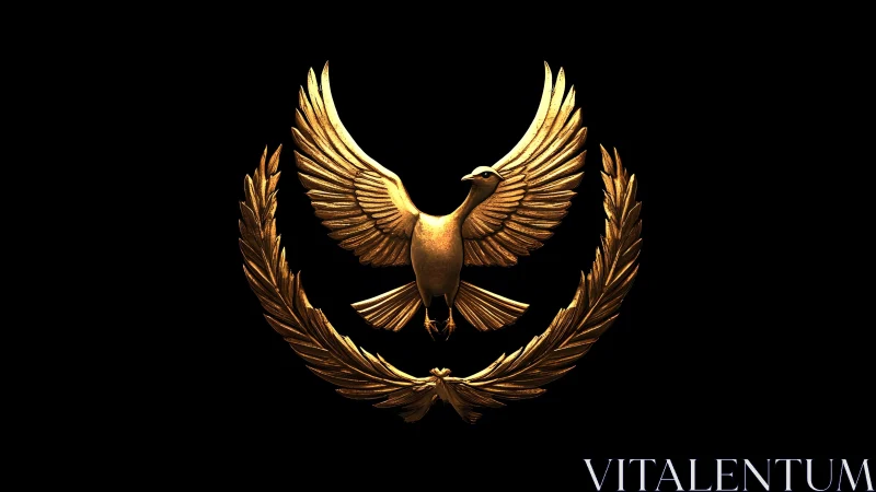 Majestic Golden Eagle Emblem with Laurel Wreath on Black Background.