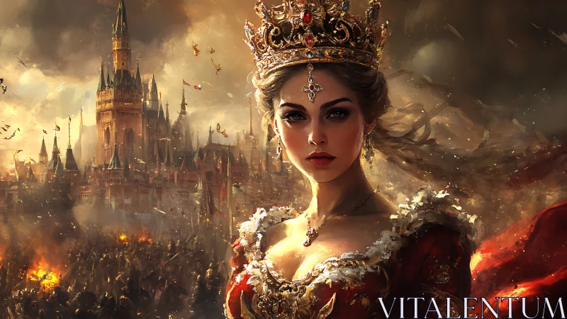 Firelit queen watching her storm-tossed kingdom endure.