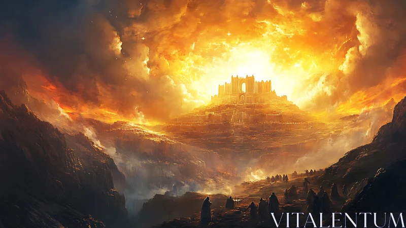 Pilgrims Crossing Embered Valleys Toward the Dawn Citadel.