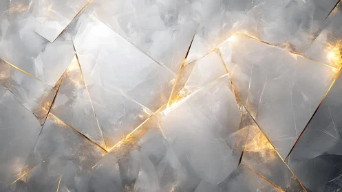 Abstract geometric ice crystal pattern with gold highlights.