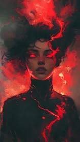 Infernal portrait with crimson energy and glowing eyes.
