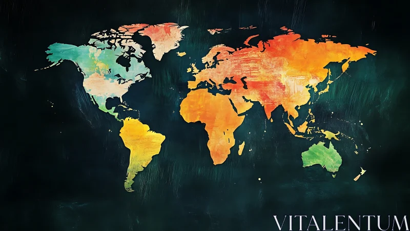 Color coded world map with textured continental shapes.