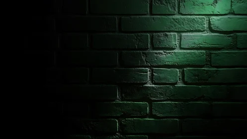 Low-key green brick wall under directional side lighting gradient