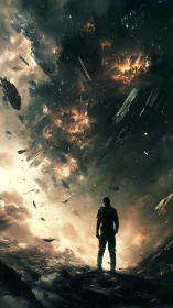 Stargazing wanderer welcomes a storm of cosmic fire above