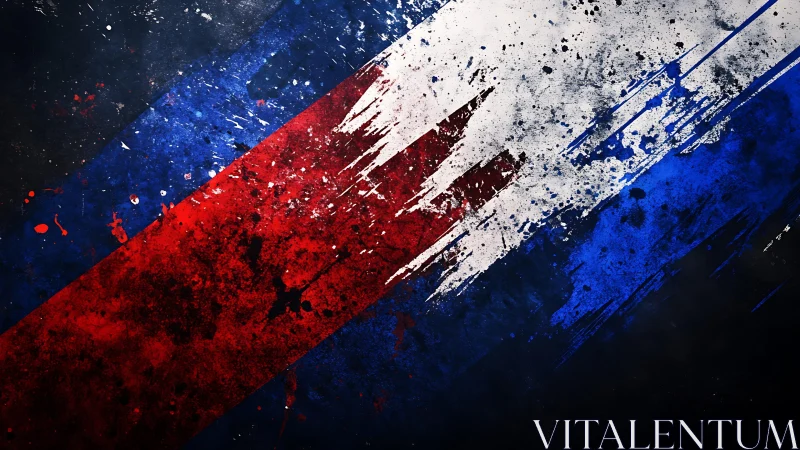 Abstract Grunge Russian Flag Artwork with Vibrant Splatter Effect.