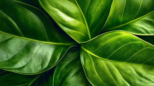 Radiant tropical leaves in close-up symmetrical spread.