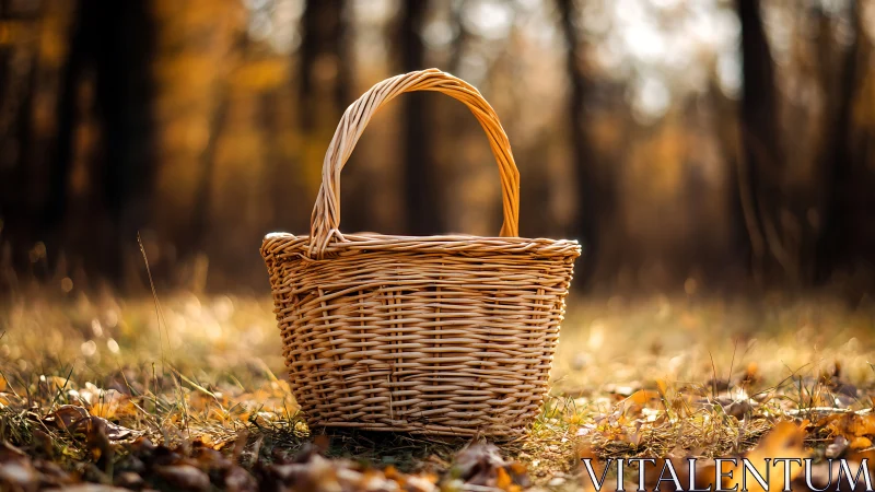 Woven Basket in Autumn Forest Light.