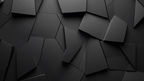 Matte black polygonal wall with interlocking faceted panels