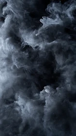 Volumetric white smoke swirling over deep black void.