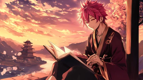 Sunset reading with a thoughtful young scholar by the river.