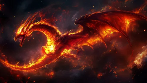Flaming serpentine dragon form rendered in high contrast light