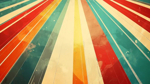 Converging multicolor diagonal bands on textured field.