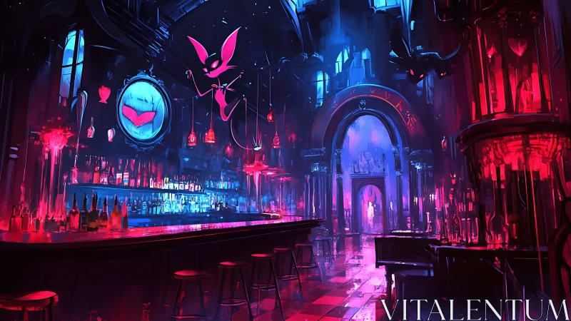 Neon demon bar glows with playful spirits and secret charm.