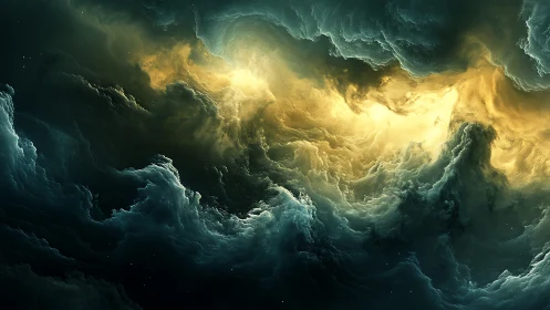 Turbulent luminous nebula with volumetric cloud dynamics.