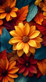 Chromatic Floral Composition: Layered Petals with Teal-Amber Interplay.