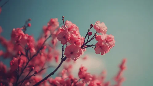 Pink Carnation Blossoms Against Clear Turquoise Sky