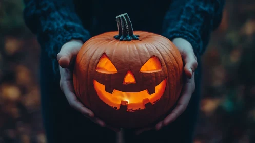 Photorealistic jack-o’-lantern portrait in shallow depth of field.