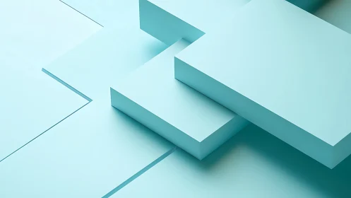 Geometric cyan rectangular blocks overlap on a flat surface