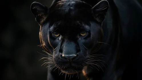 Black Panther Portrait with Aureate Ocular Illumination and Tonal Modeling.