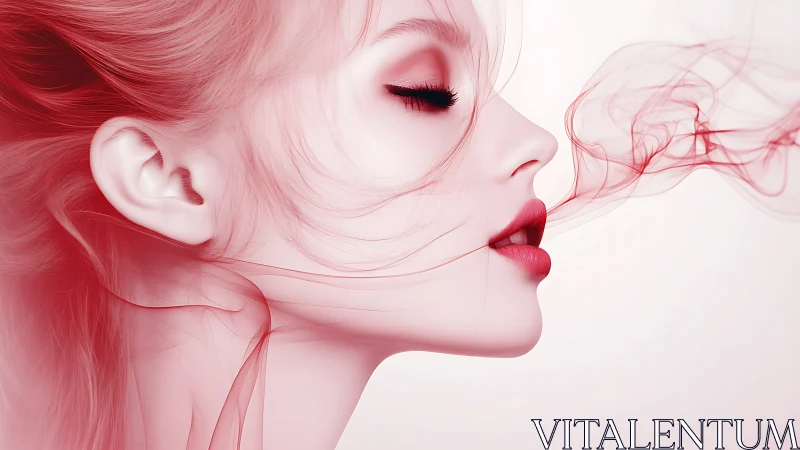 Profile portrait merges breath and red ethereal smoke.