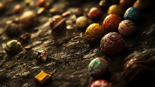 Luminous Marbles Rest on Weathered Ground.