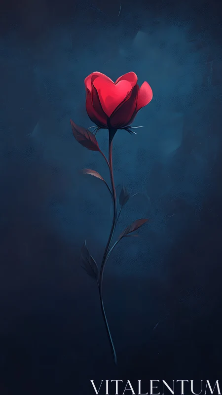 Red Heart-Shaped Flower on Deep Blue Background