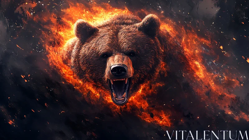 Grizzly cranial eruption amid infernal particle vortex field.