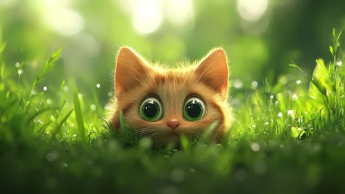 Hyper-detailed stylized kitten rendered with shallow depth of field