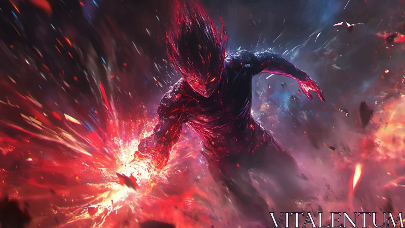 Fiery cosmic warrior surges forward in a storm of power