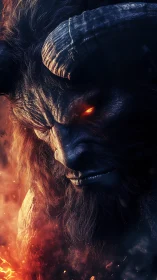 Horned ember titan with a wicked molten stare.