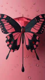 Butterfly shaped umbrella fusion on pink surface background.