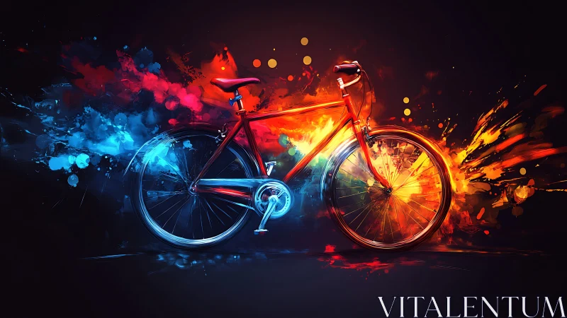 Neon Bicycle Exploding Light Energy Against Dark