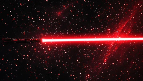 Red space laser beam slices starfield with precision