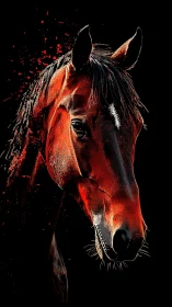 Profile illustration of bay horse head on black ground.