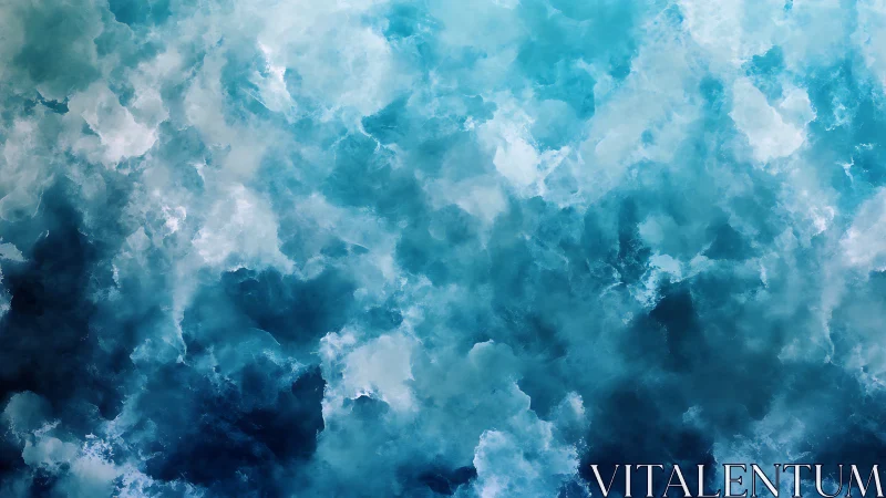 Celestial ocean clouds in swirling cyan nebula field.