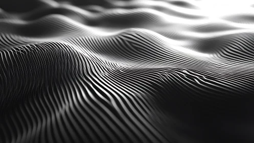 Monochrome parametric waves with luminous ribbed surfaces.
