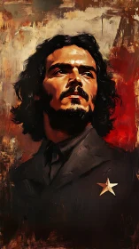 Expressive oil portrait of stern man in uniform with gold star