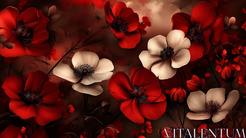 Crimson Blooms Meet Bone Petals in Twilight's Embrace.