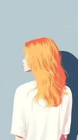 Person with shoulder-length hair stands facing away from viewer