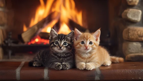 Cozy Kittens by the Fire: A Moment of Warmth.