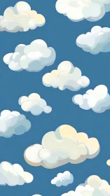 Layered cartoon cumulus clouds on rich cyan sky pattern.