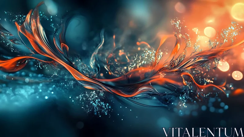 Liquid fire ribbons swirl through teal cosmic haze.