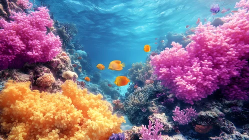 Colorful tropical coral reef with bright fish underwater.