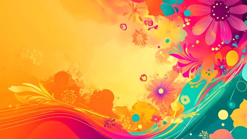 Vibrant Floral Abstract Design with Flowing Wave Patterns.