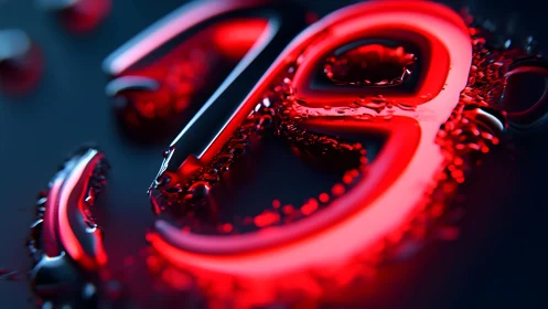 Neon Red Number 19 in Liquid, Futuristic Digital Art Style.