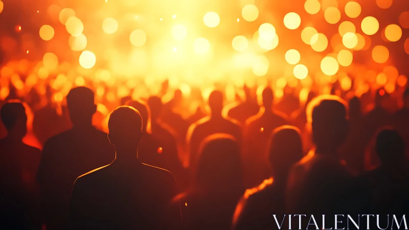 Silhouetted crowd bathing in molten-gold concert glow.